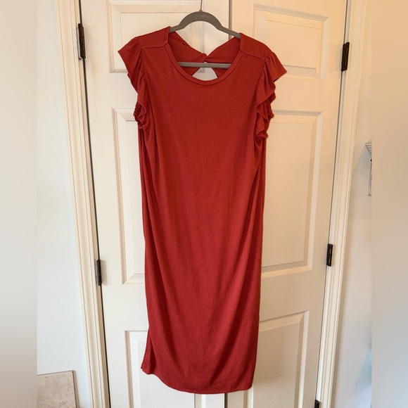 LOFT | Dresses | Loft Rust Ruffle Sleeve Midi Dress | Poshmark